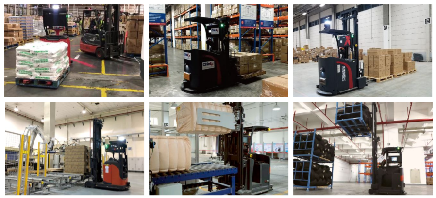 Robotic forklifts operating in warehouses - autonomous pallet handling, reach trucks, and material transport